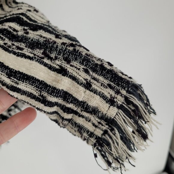 Silver stream womens small black white stripe dot tweed fringe button up jacket - Picture 9 of 11